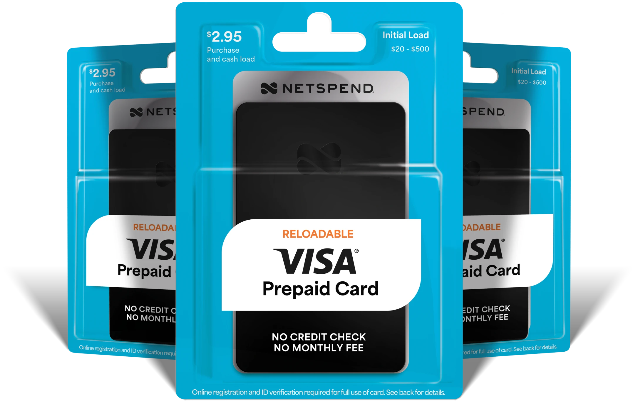 3 reloadable Netspend Prepaid Cards displayed in their packaging.