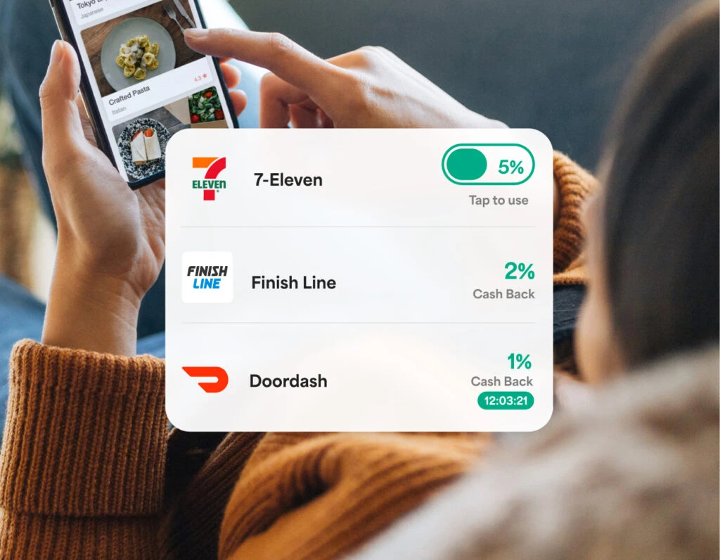 Someone shopping on their phone with cash back rewards displayed