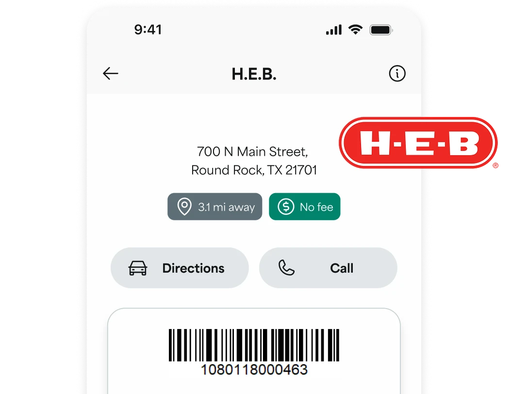 H-E-B reload location displayed in app