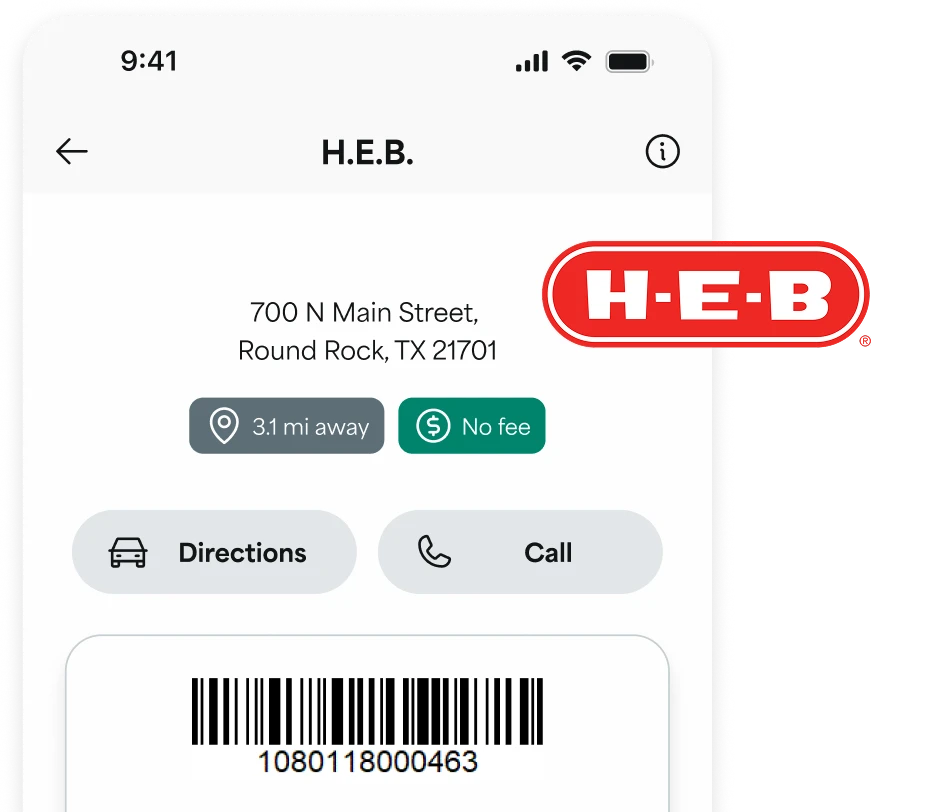 H-E-B reload location displayed in app