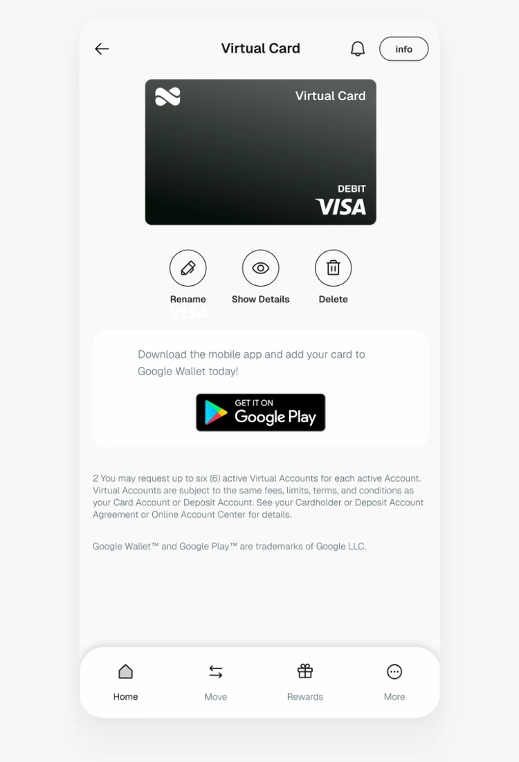 Virtual Card screen on the Netspend app